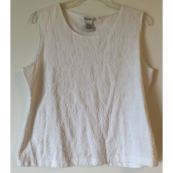 Laura Ashley White Floral Detail Tank Top Size Medium - Picture 1 of 3
